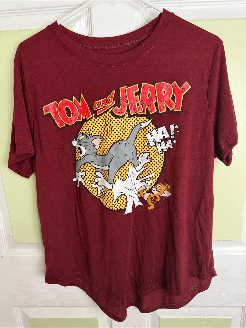 Tom and Jerry Kids Short Sleeve Tee — Burgundy Graphic